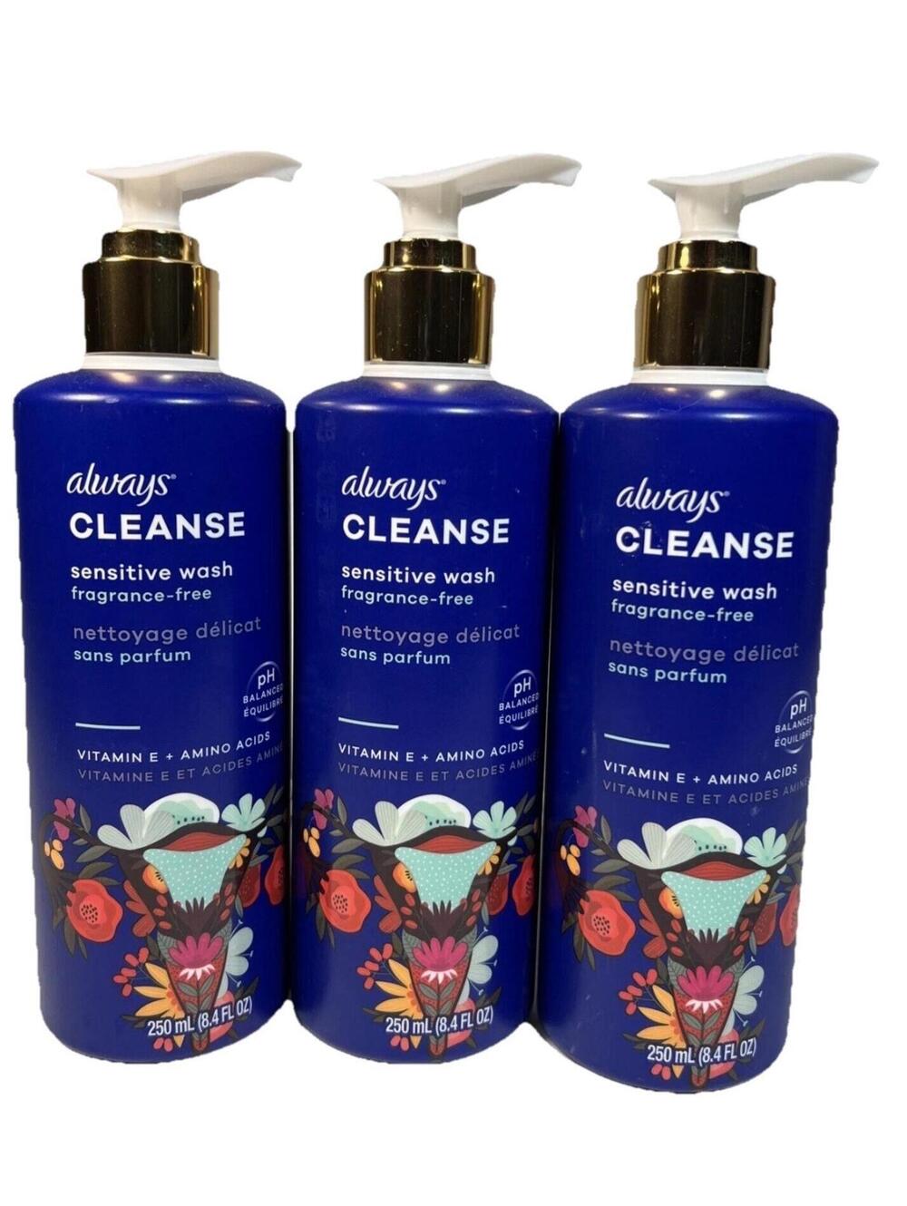 Always Cleanse Sensitive Wash 8.4oz Each pH Balanced Fragrance-Free Lot Of 3
